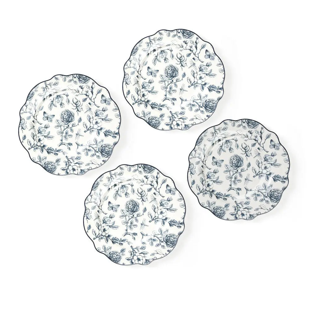 Blue & White Rose Garden Salad Plates Set of 4 with Giftbox