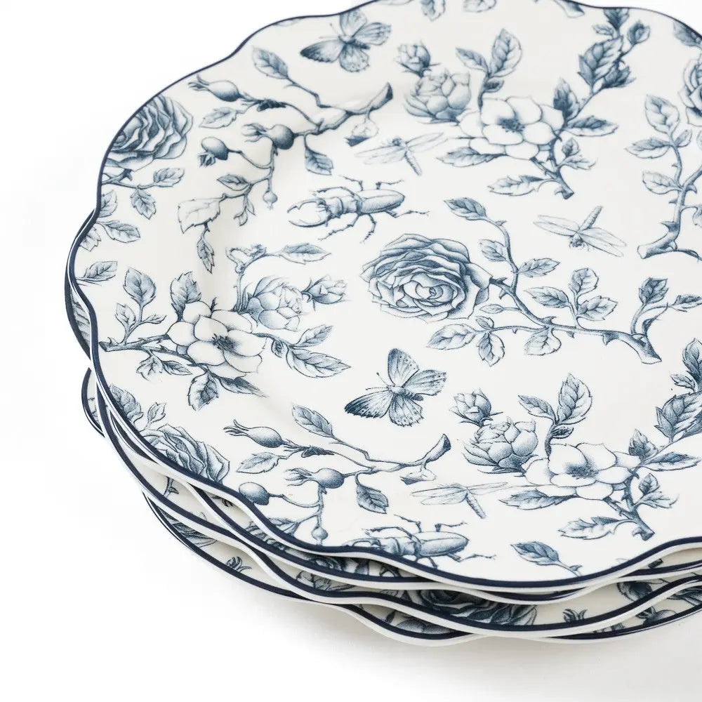 Blue & White Rose Garden Salad Plates Set of 4 with Giftbox