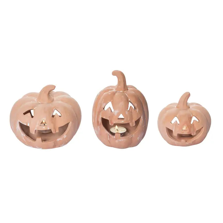 Halloween Pumpkin Candle Holder Set of 3 Resin Decor