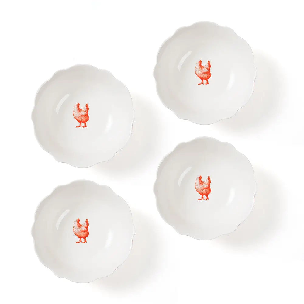 Red & White Gertrude Salad Bowls Set of 4 with Giftbox