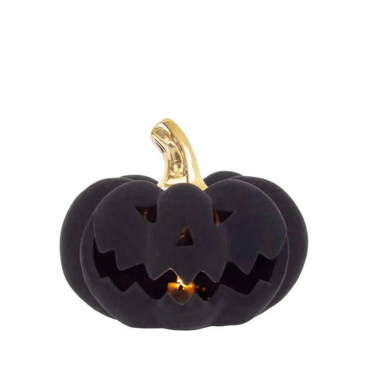 5.75" Dia Black Flocked Velvet Jack O Lantern Led Halloween