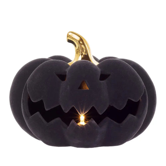 6.75" Dia Black Flocked Velvet Jack O Lantern Led Halloween