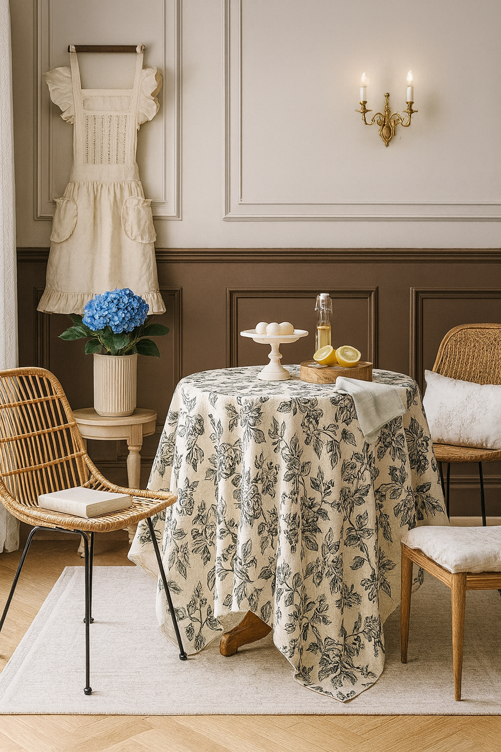 Black Rose Flower Beige Tablecloth