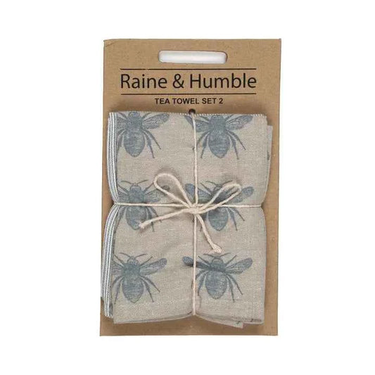 Bee Tea Towel Set /2 Blue Haze