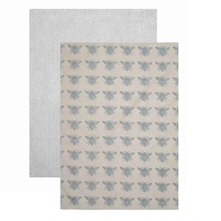 Bee Tea Towel Set /2 Blue Haze