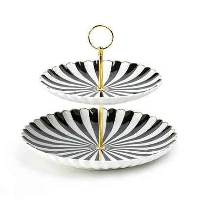 Black White Scallop Fine Porcelain 2-Tier Server