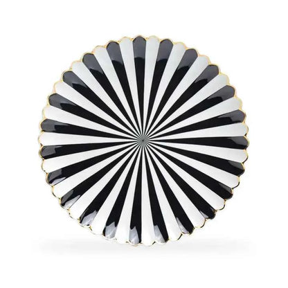 Black and White 10.75" Scallop Fine Porcelain Dinner Plate