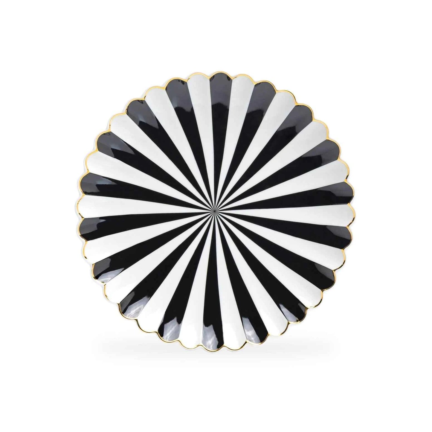 Black and White 8.5" Scallop Fine Porcelain Dessert Plate