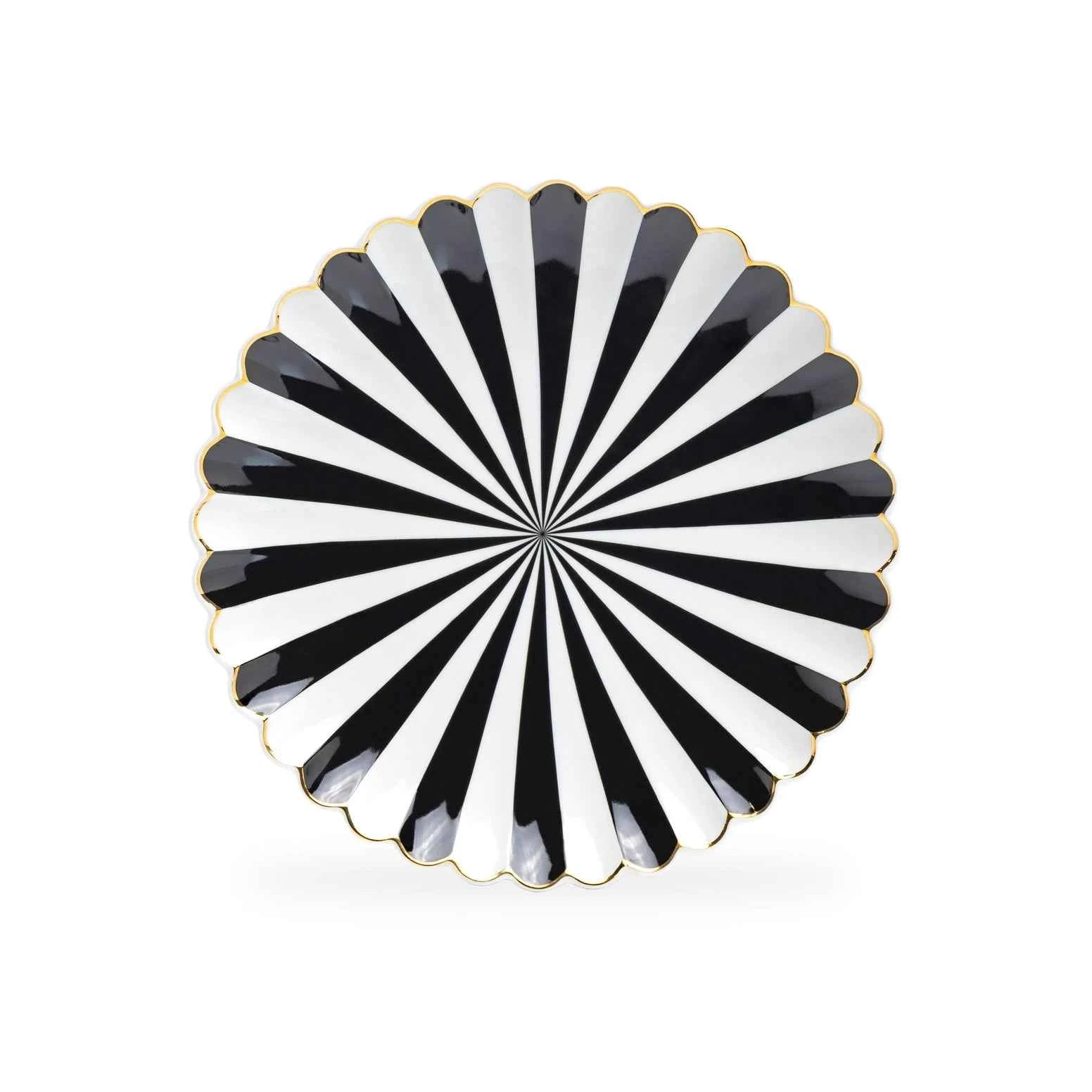 Black and White 8.5" Scallop Fine Porcelain Dessert Plate