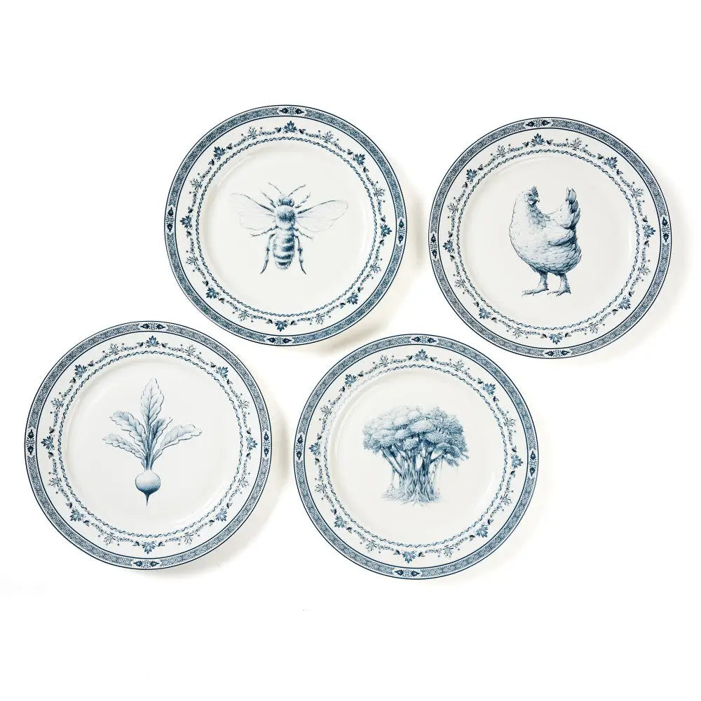 Blue & White Farm Fresh Dinner Plates Set of 4 with Giftbox
