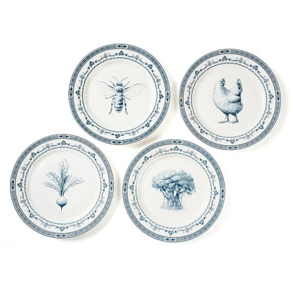 Blue & White Farm Fresh Dinner Plates Set of 4 with Giftbox