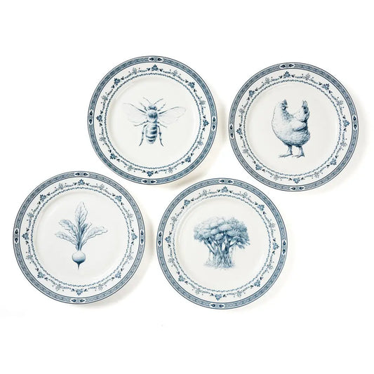Blue & White Farm Fresh Dinner Plates Set of 4 with Giftbox