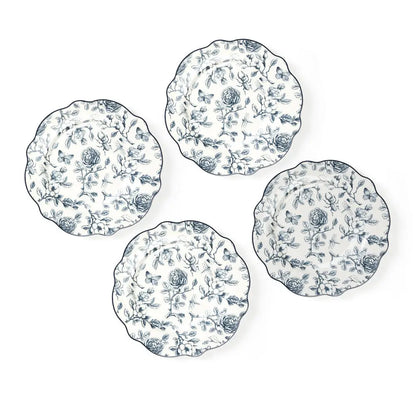 Blue & White Rose Garden Salad Plates Set of 4 with Giftbox