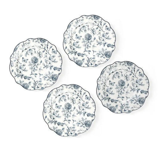 Blue & White Rose Garden Salad Plates Set of 4 with Giftbox