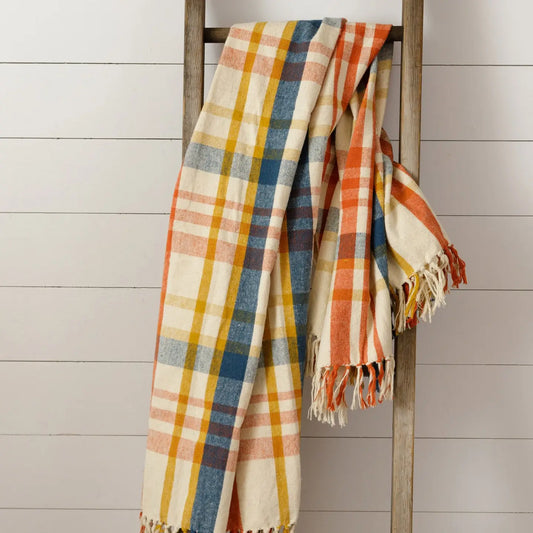 Brushed Cotton Flannel Throw - Navy, Rust, Mustard (Pc)