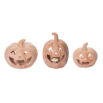Halloween Pumpkin Candle Holder Set of 3 Resin Decor