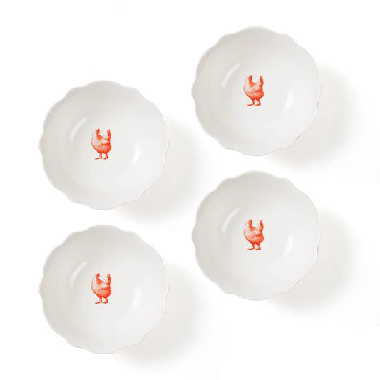 Red & White Gertrude Salad Bowls Set of 4 with Giftbox