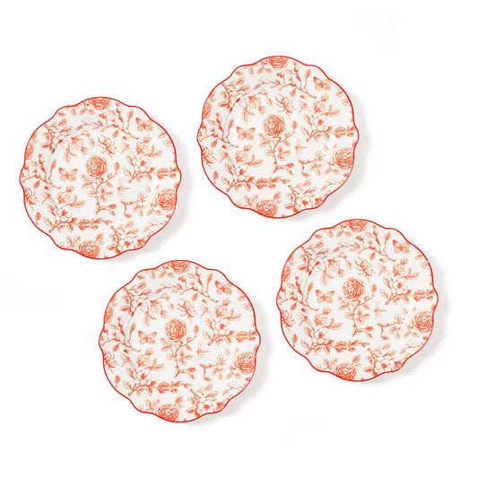 Red & White Rose Garden Salad Plates Set of 4 with Giftbox
