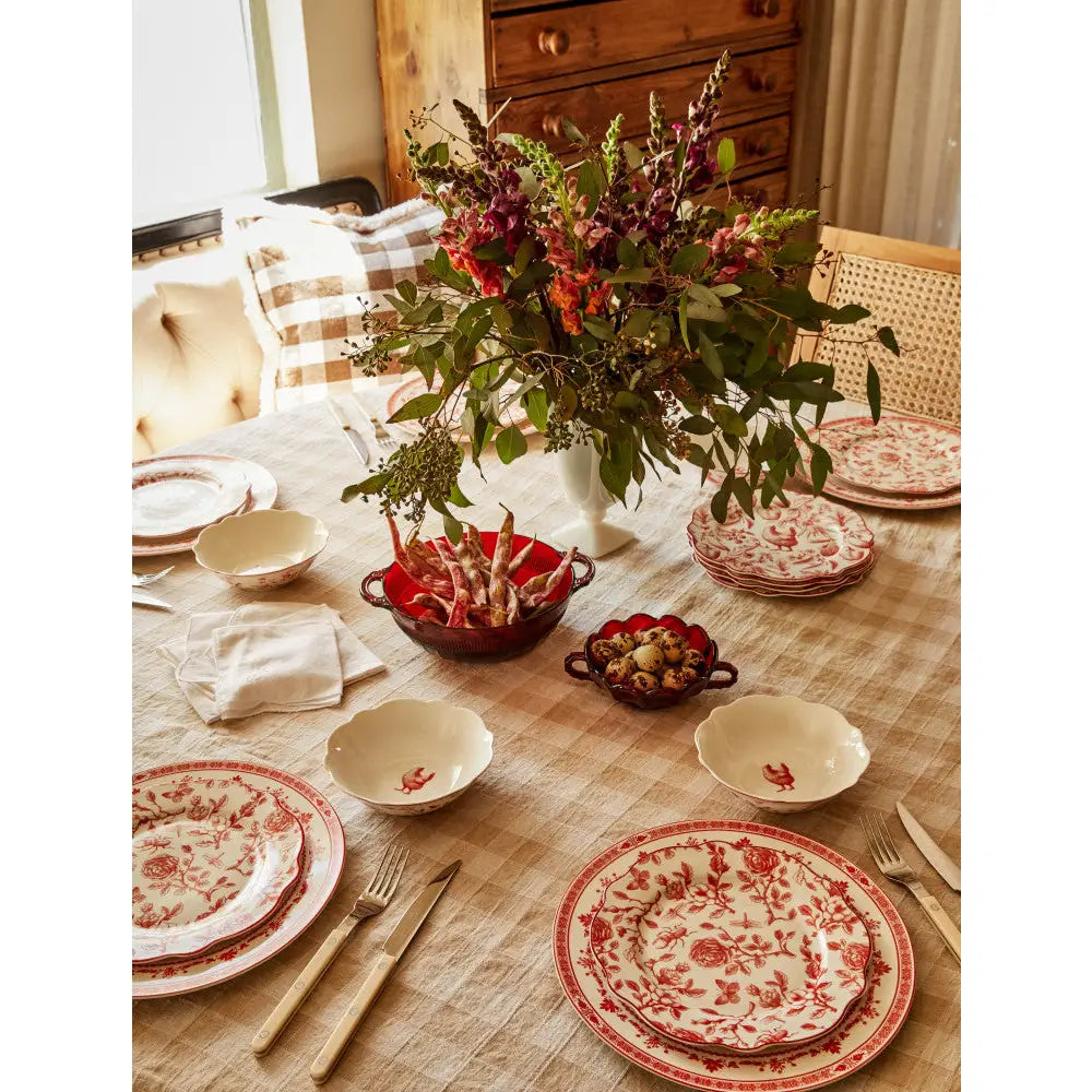 Red & White Rose Garden Salad Plates Set of 4 with Giftbox