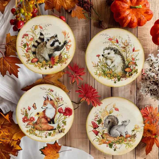 Woodland Critters Fall Dessert Plate 9in Asst.