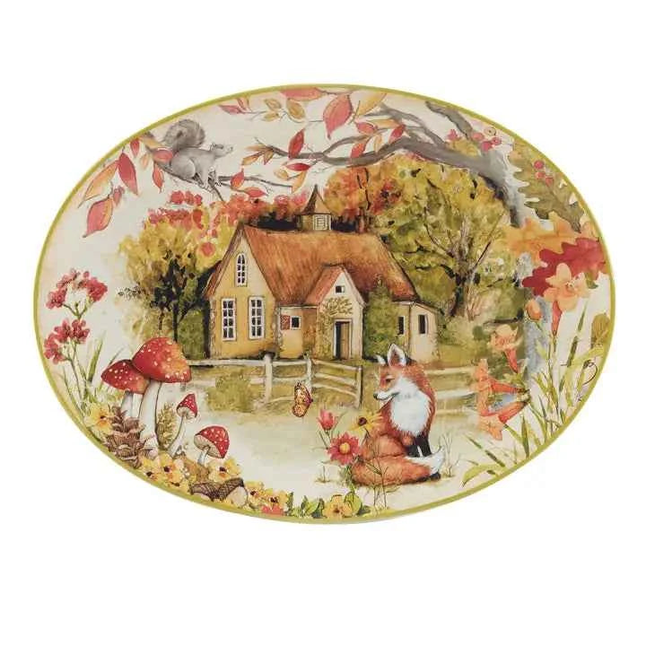 Woodland Critters Fall Oval Platter 16in X 12in