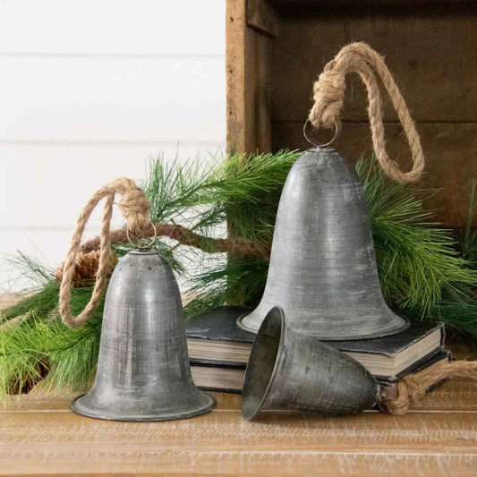 Hanging Pewter Tone Vintage Bells (Set of 03)