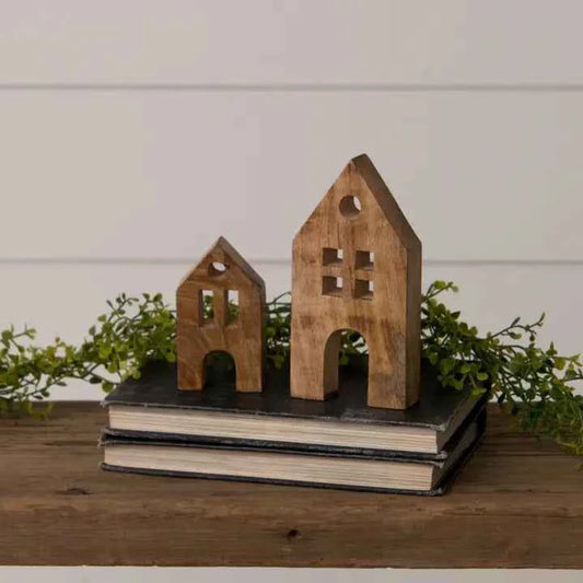 Chunky Mango Wood Block Houses (Set of 02)