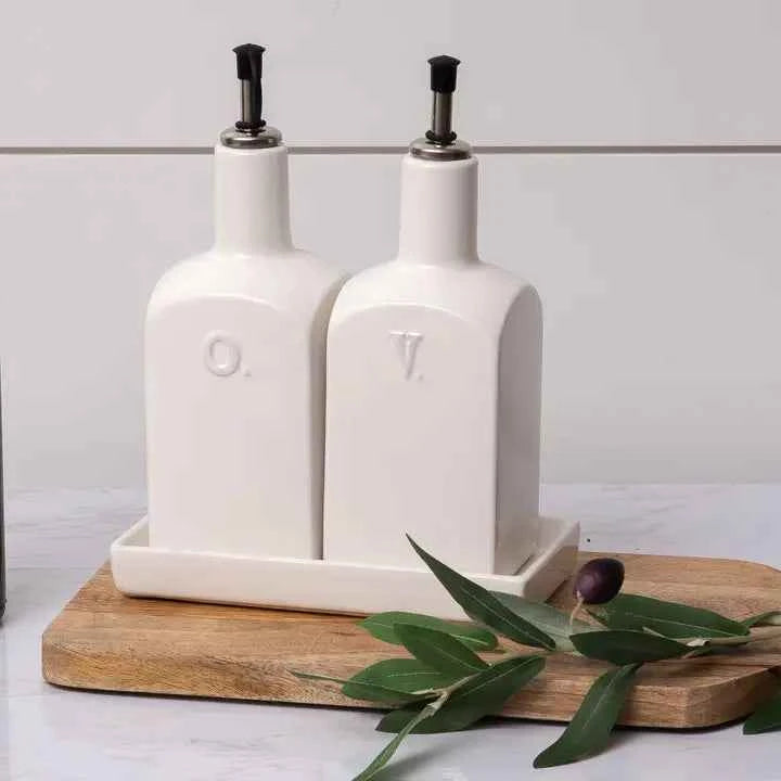 White Cottage Ceramic Oil and Vinegar Set (Set)
