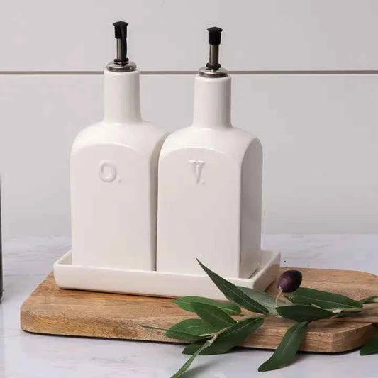 White Cottage Ceramic Oil and Vinegar Set (Set)