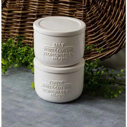 White Cottage Ceramic Salt and Pepper Cellar (Pair)