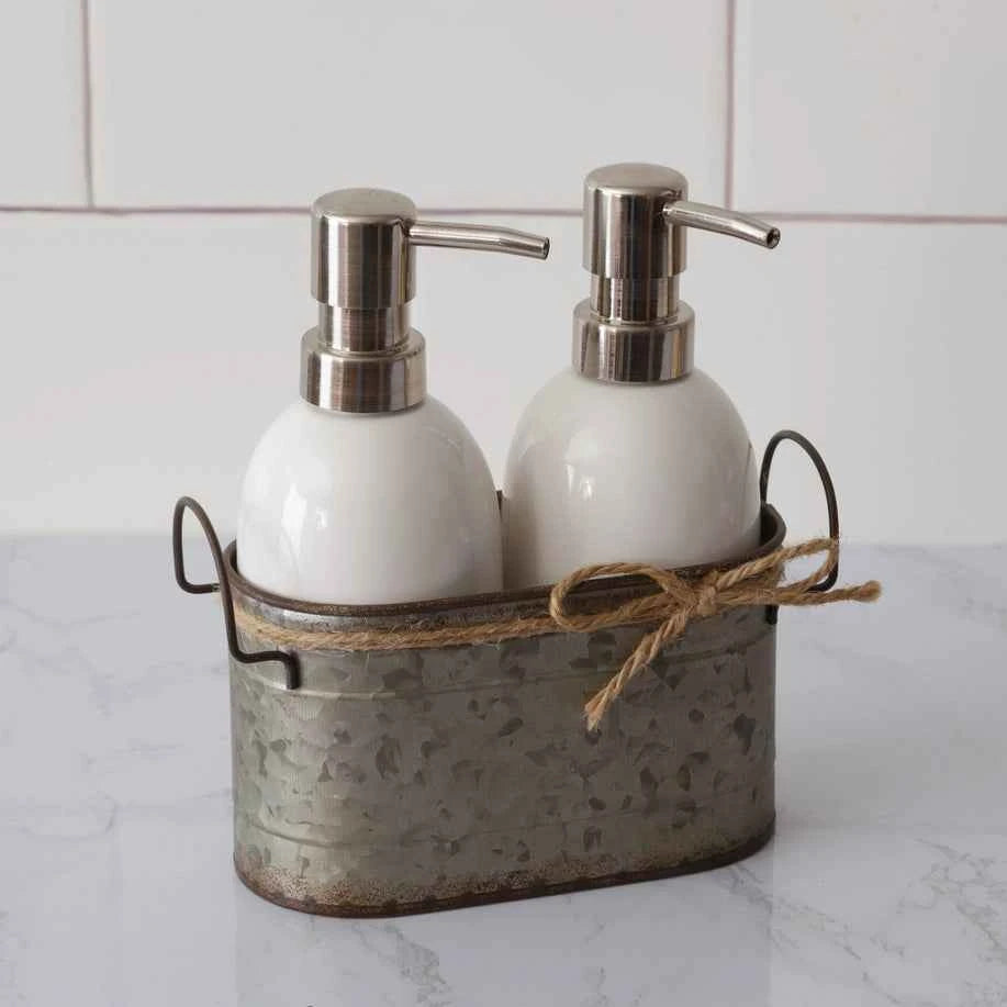 Soap Dispensers with Galvanized Caddy (Set)