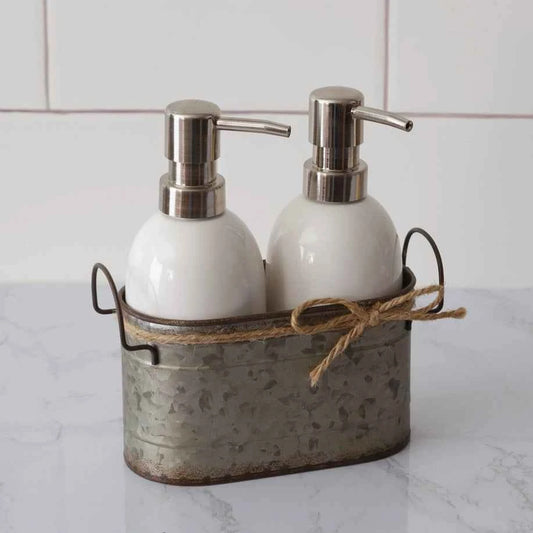 Soap Dispensers with Galvanized Caddy (Set)