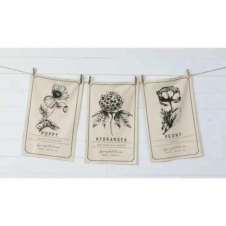 Tea Towels - Black and White Botanical (Pk/03 Ast)