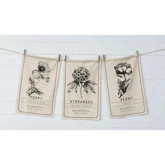 Tea Towels - Black and White Botanical (Pk/03 Ast)